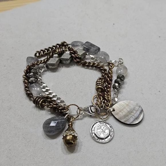 Silpada 925 Silver and Brass Gemstone and Glass Bead Bracelet - Picture 2 of 15